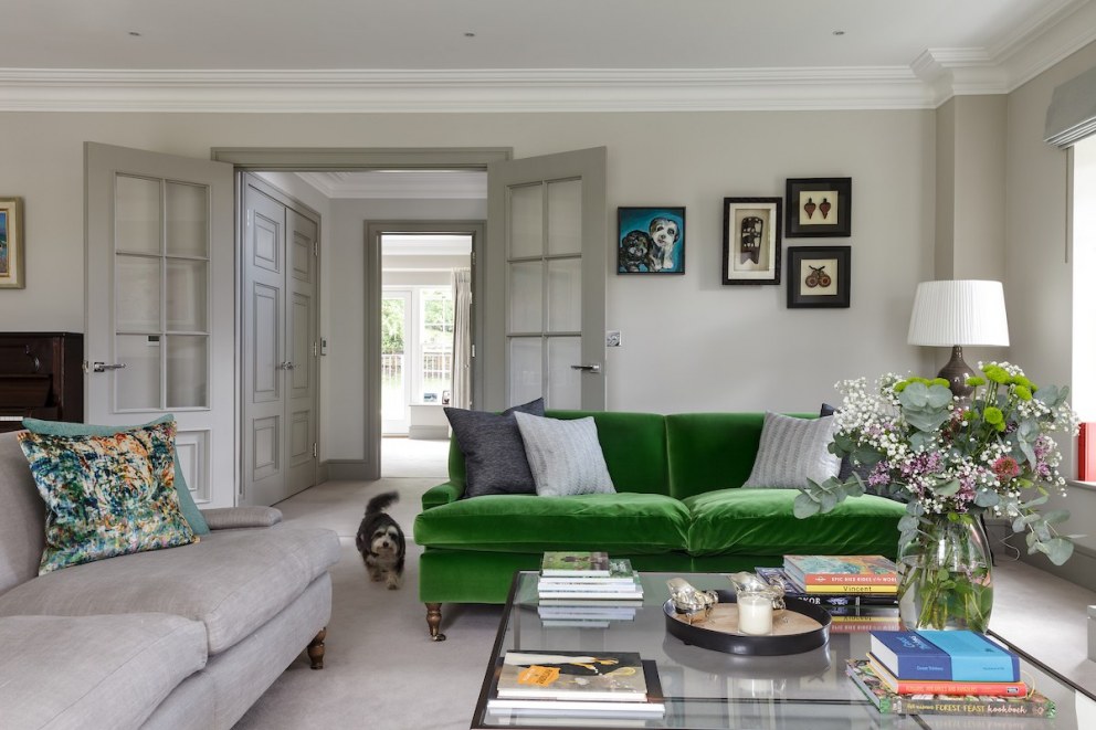 Modern Townhouse in parkland setting | Elegant and colourful sitting room in Cobham Townhouse | Interior Designers